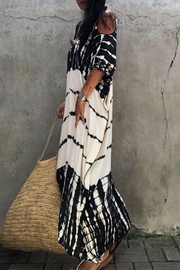 Black White Printed Strapless Oversized Dress