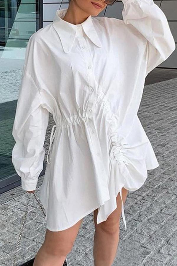 Drawstring Pleated Irregular Shirt Skirt