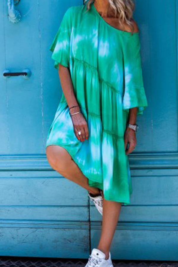 Middle Sleeve Loose Tie-dye Casual Dress