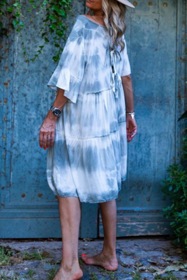 Middle Sleeve Loose Tie-dye Casual Dress