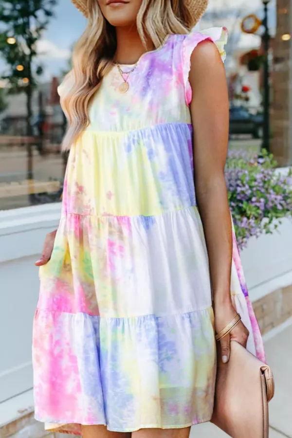 Tie-dye Loose Lotus Leaf Lace Dress