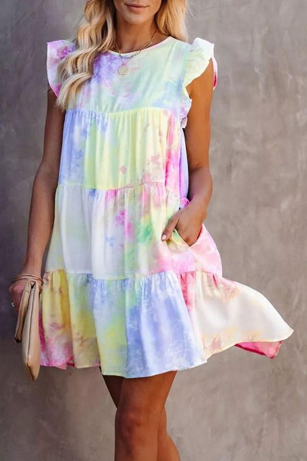 Tie-dye Loose Lotus Leaf Lace Dress