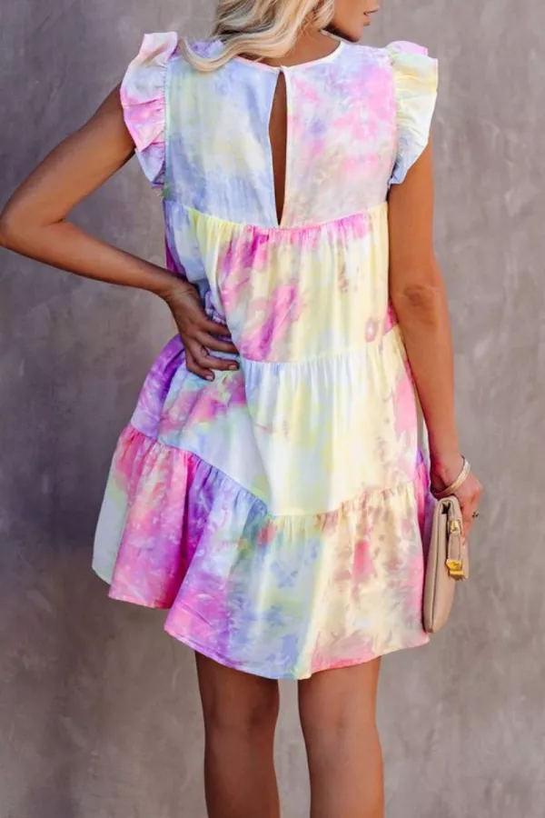 Tie-dye Loose Lotus Leaf Lace Dress