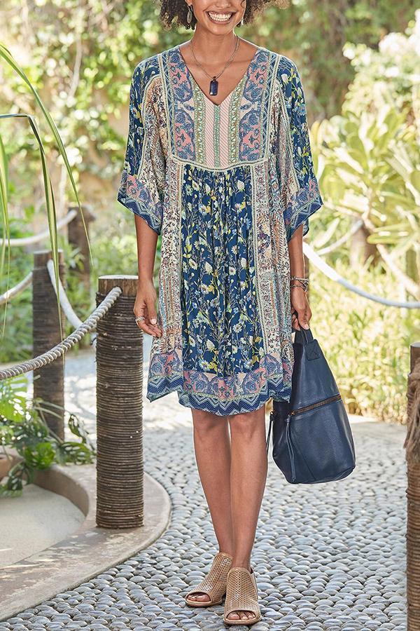 Summer V-neck Bohemian Print Casual Dress