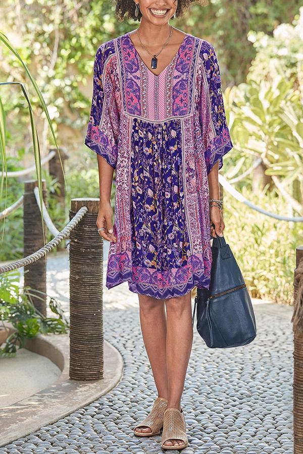 Summer V-neck Bohemian Print Casual Dress