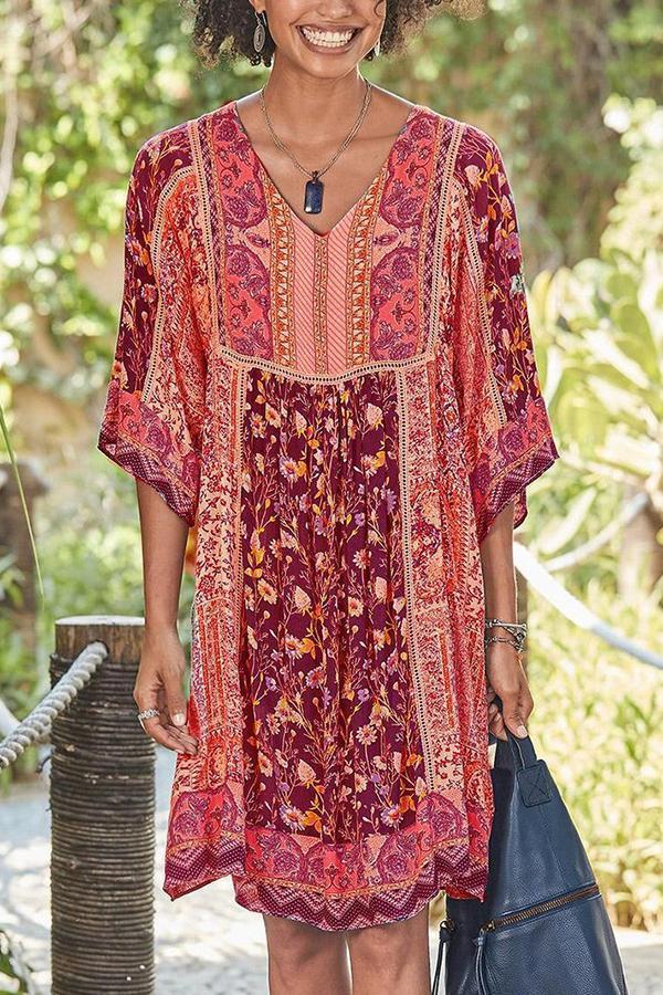 Summer V-neck Bohemian Print Casual Dress