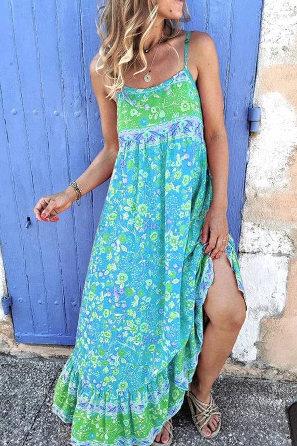 Fashionable Bohemian Printed Sling Long Swing Dress