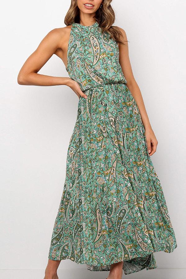 Elegant Floral Print Halter Dress