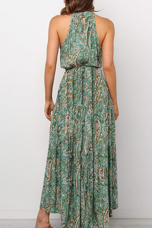 Elegant Floral Print Halter Dress