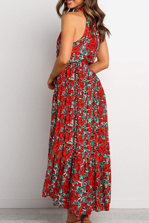 Elegant Floral Print Halter Dress