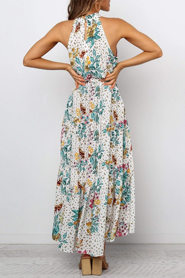 Elegant Floral Print Halter Dress