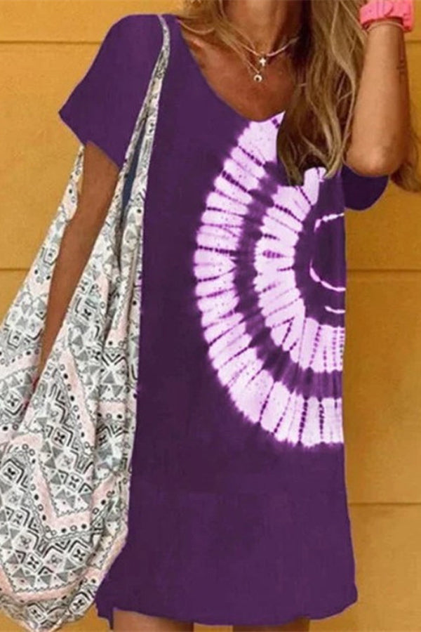 Casual Semicircle Tie Dye Dress