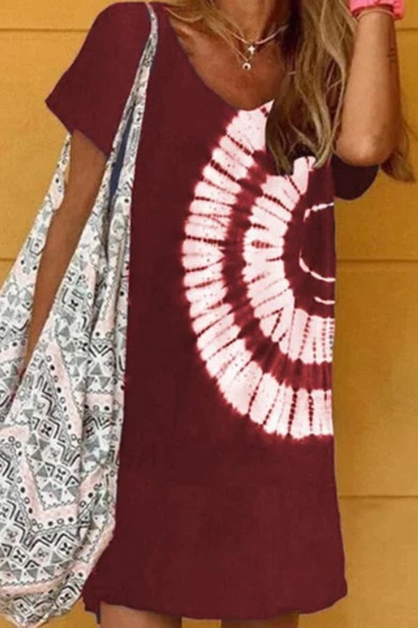 Casual Semicircle Tie Dye Dress