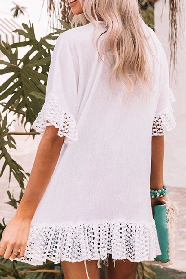 Casual Eyelets Print Beach Smock