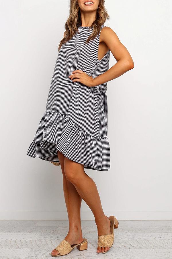 Smart Plaid Sleeveless Baggy Dress