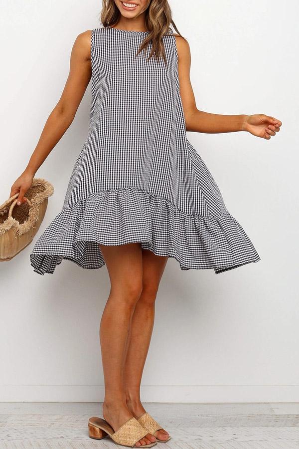 Smart Plaid Sleeveless Baggy Dress