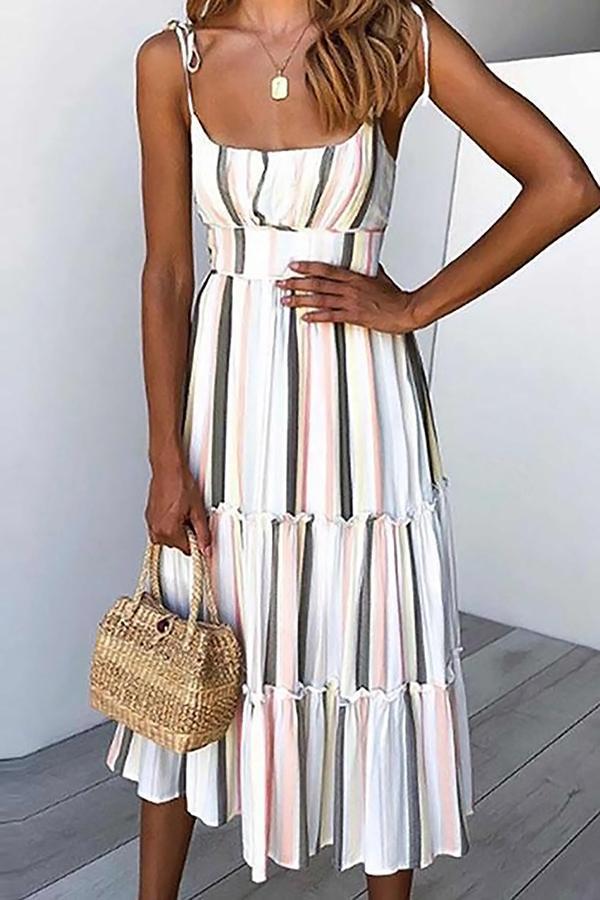 Stylish Striped Print Backless Sling Dress