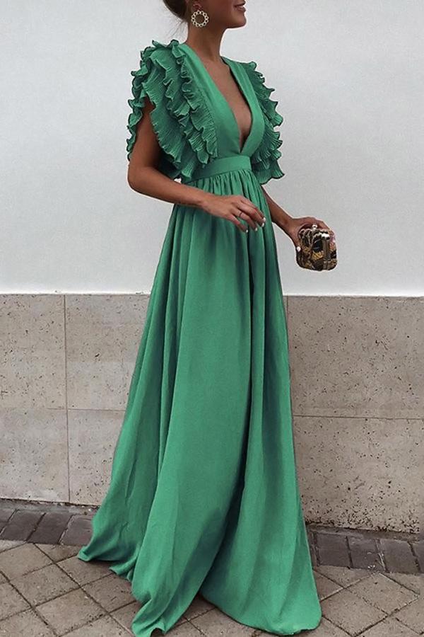 HIGH WAIST V-NECK MAXI DRESS