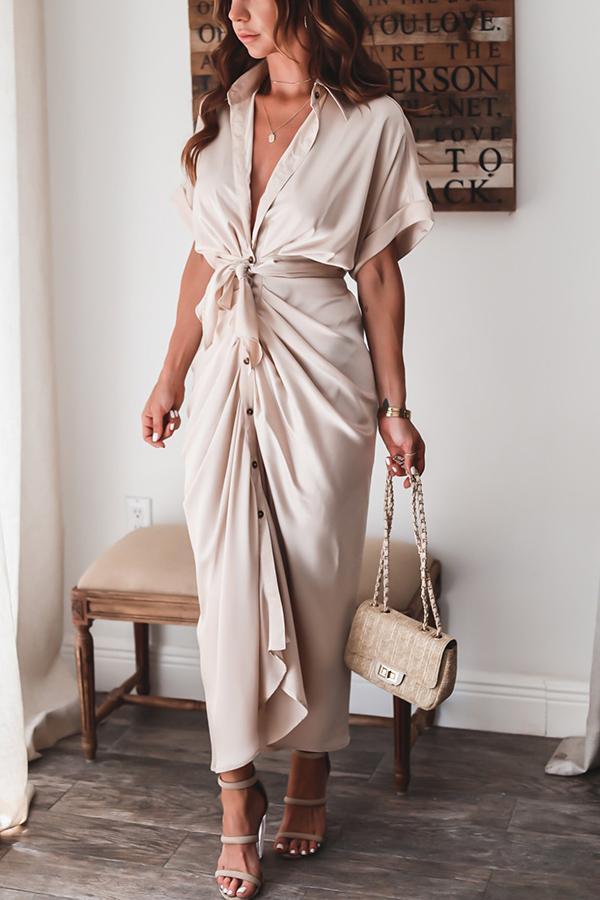 Amazing, Satin Button Down Style Drape Dress