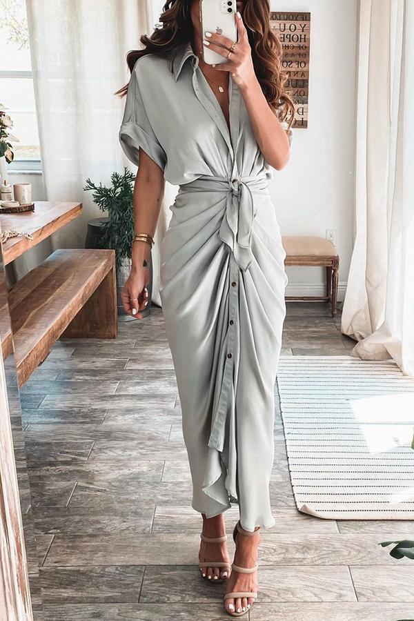 Amazing, Satin Button Down Style Drape Dress