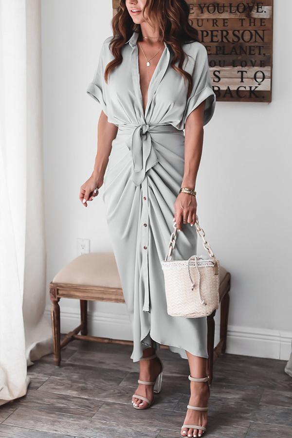 Amazing, Satin Button Down Style Drape Dress