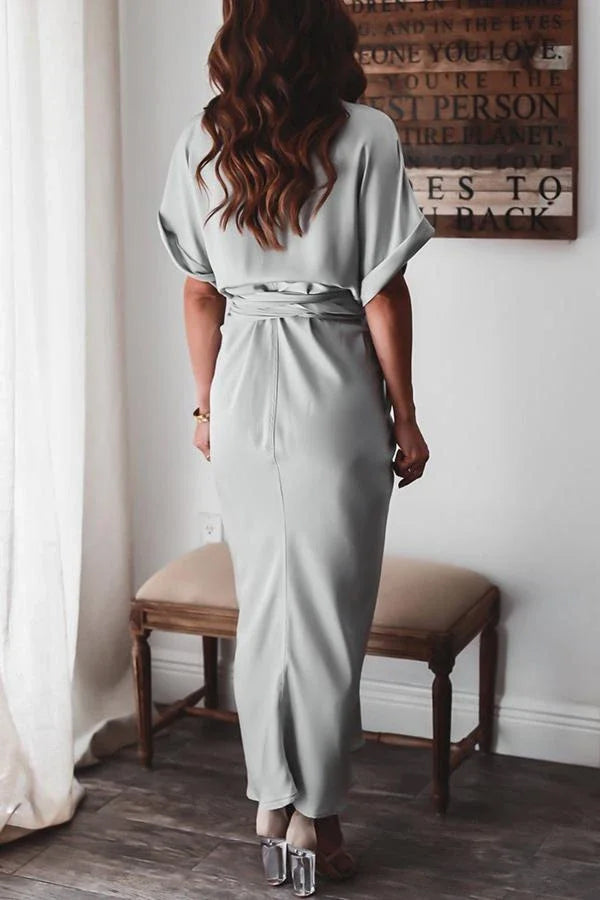 Amazing, Satin Button Down Style Drape Dress