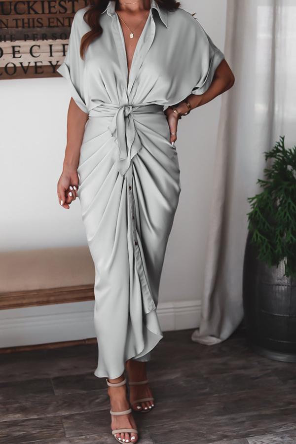 Amazing, Satin Button Down Style Drape Dress