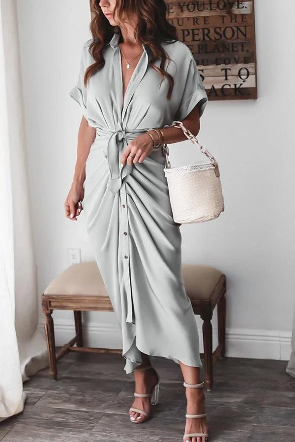 Amazing, Satin Button Down Style Drape Dress