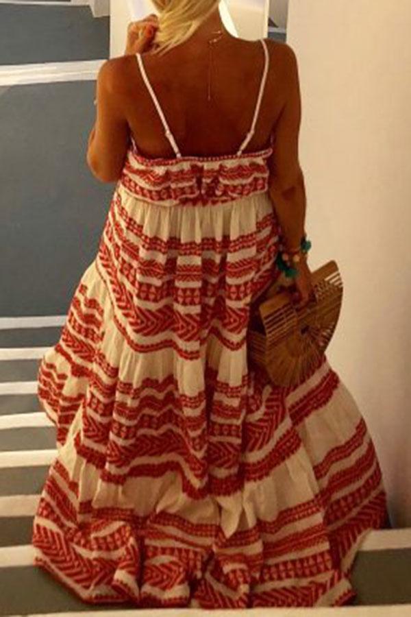 Deep V-Neck Print Sling Beach Dress