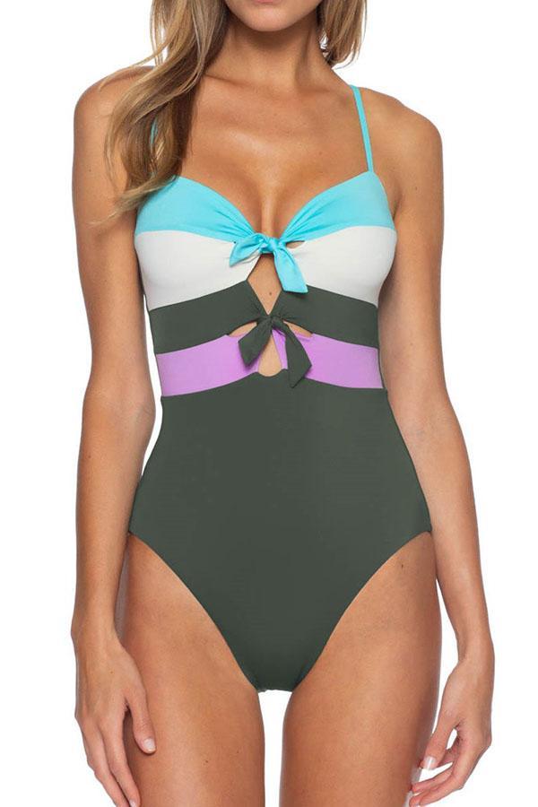 Backless Striped Black One-piece Swimsuit 