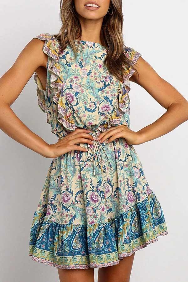 Flounce Design Print Mini Dress