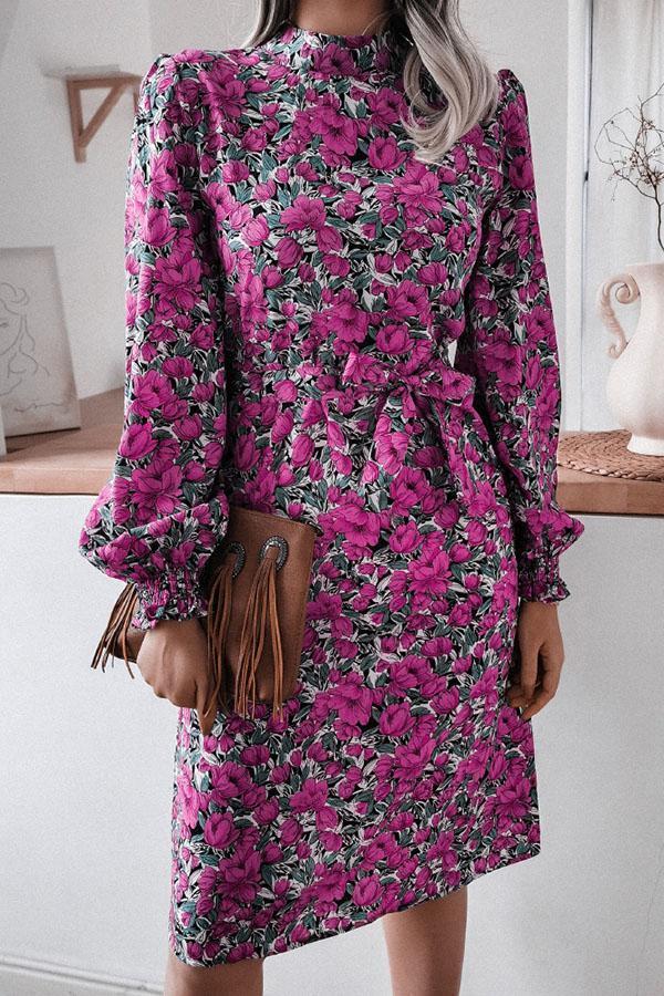 Elegant Floral Print Slim Fit Midi Dress