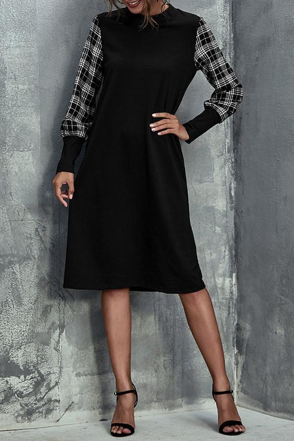 Classic Patchwork Tartan Slim Fit Midi Dress