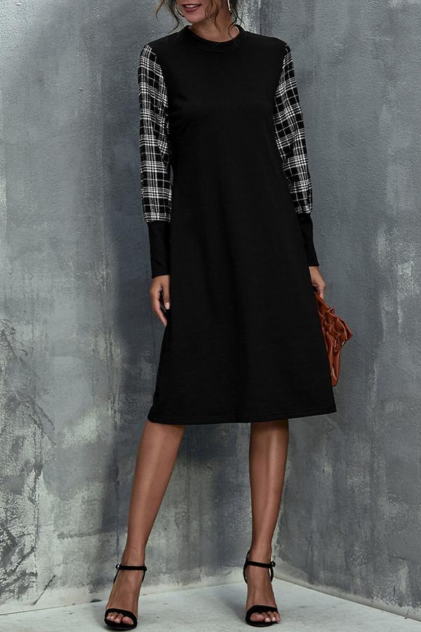 Classic Patchwork Tartan Slim Fit Midi Dress