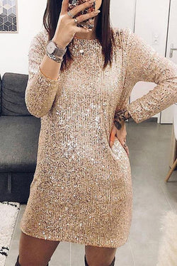 Stylish Vanguard Sliver Sequins Print Long Sleeve Dress