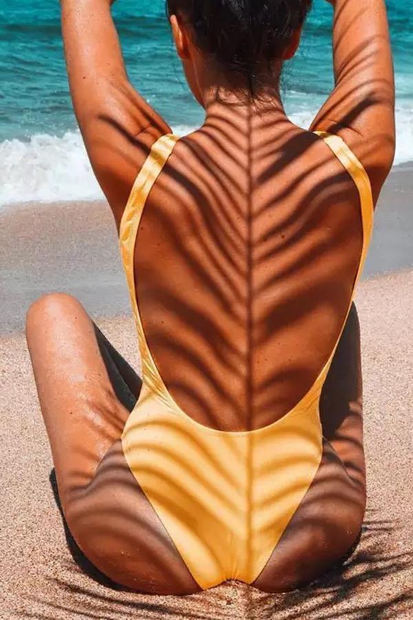 Smart Cute Stripe Print Zipper Siamese Bikini