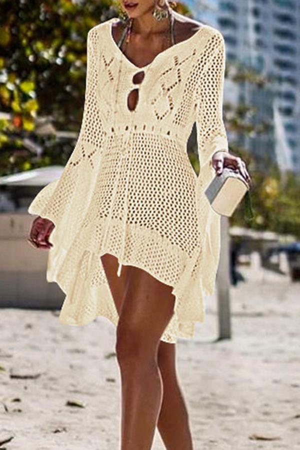 Smart Cute Summer Hollow Hole Knitted Sweater Beach Skirt Smock