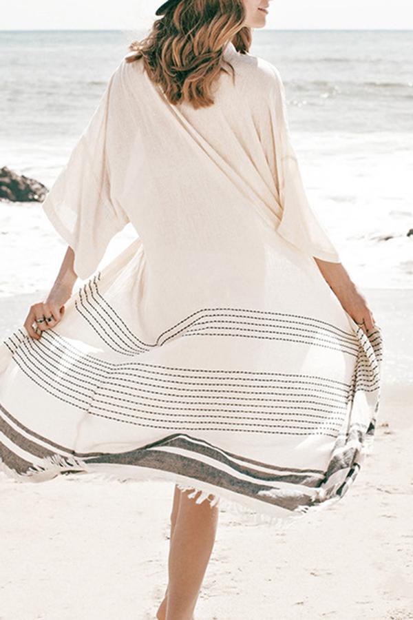 Modern Stylish Casual Striped Print Beach Smock