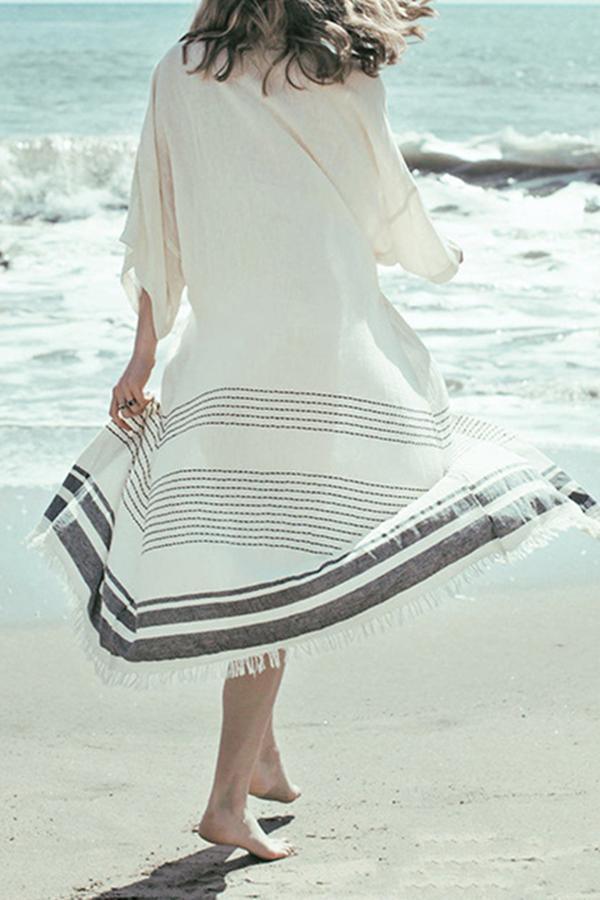 Modern Stylish Casual Striped Print Beach Smock