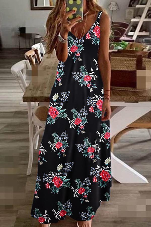 Chic Slim Big Flower Print Sling Dress