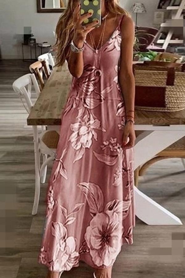 Chic Slim Big Flower Print Sling Dress