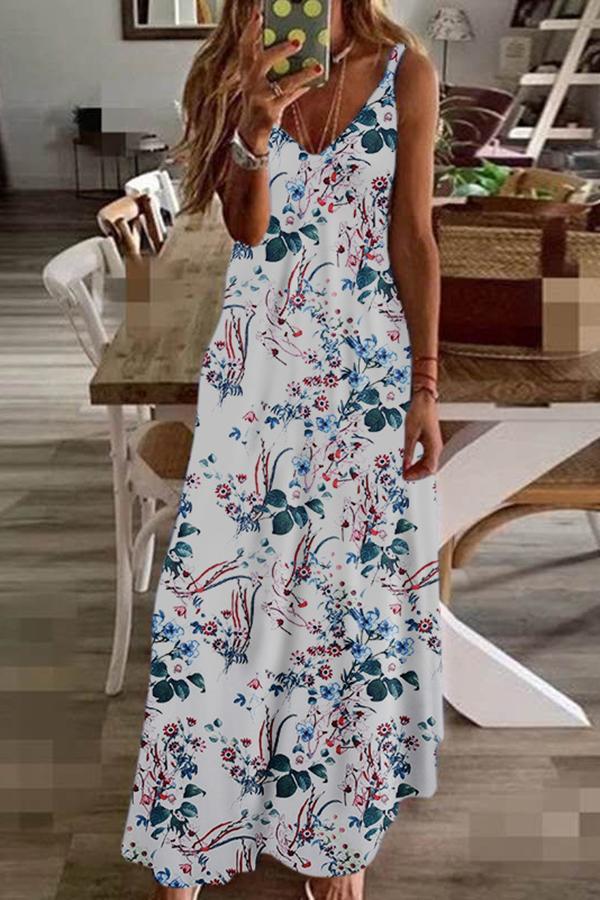 Chic Slim Big Flower Print Sling Dress