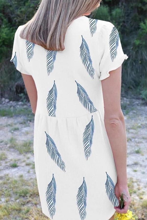 Casual Feather Mini V Neck Dress