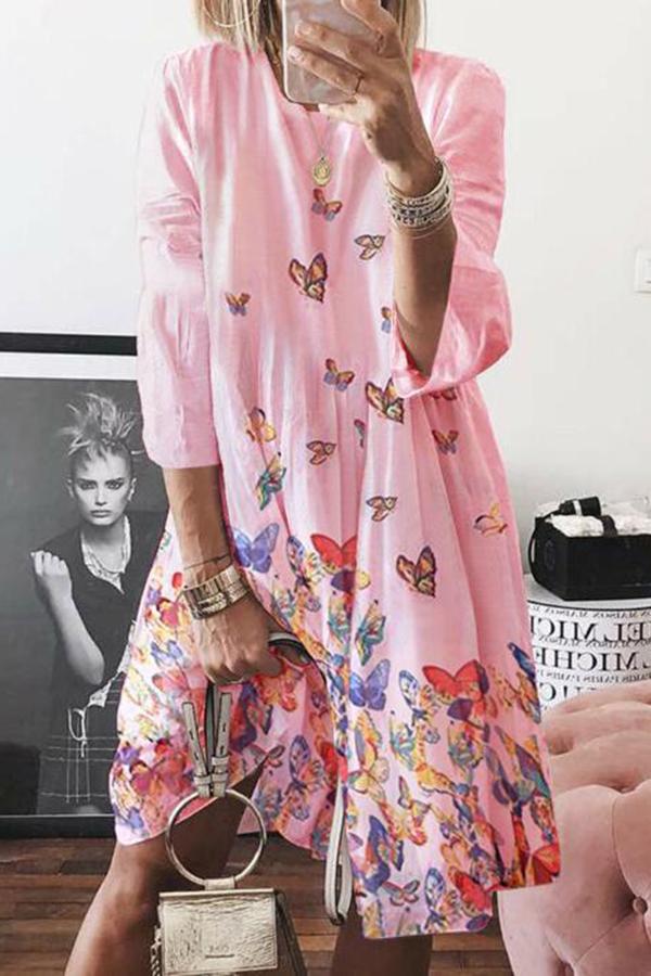 Girly Baggy Butterfly Print Midi Dress