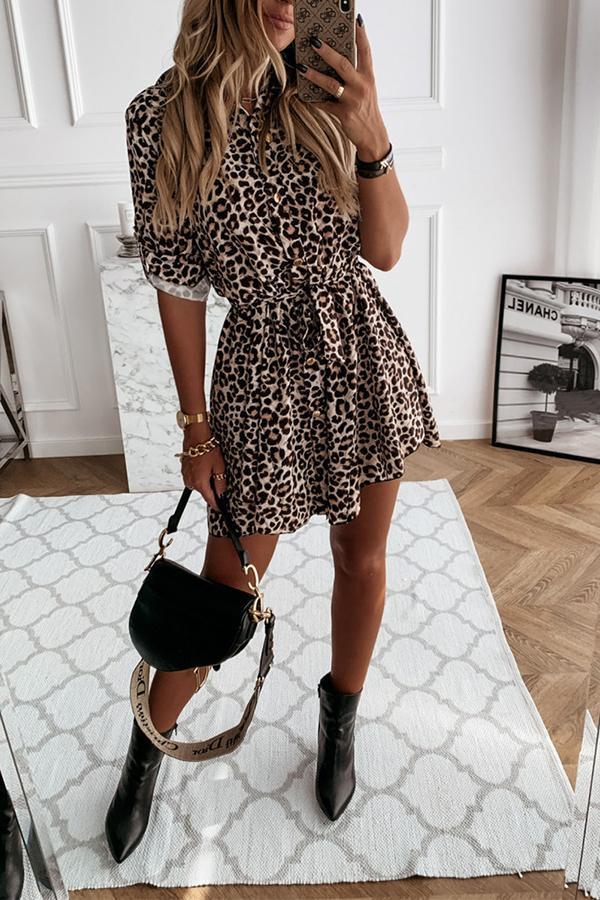 Casual Sweet Stylish Animals Print Shirt Midi Dress