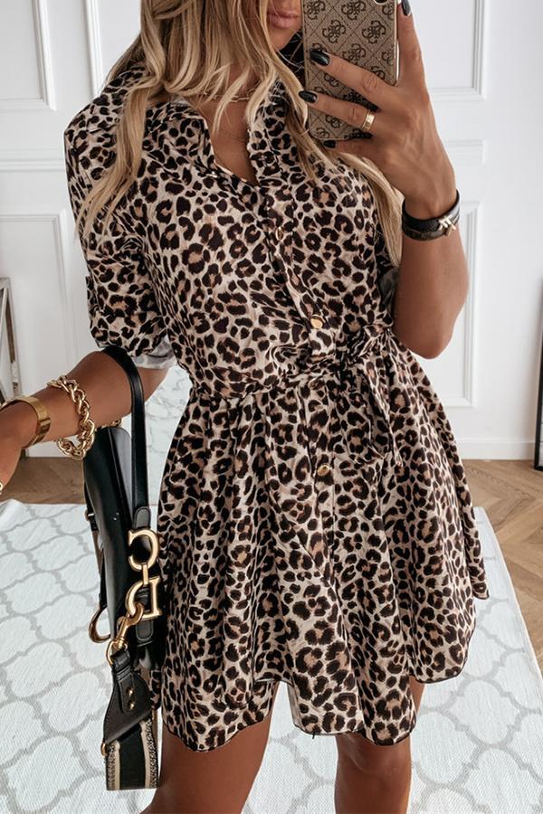 Casual Sweet Stylish Animals Print Shirt Midi Dress