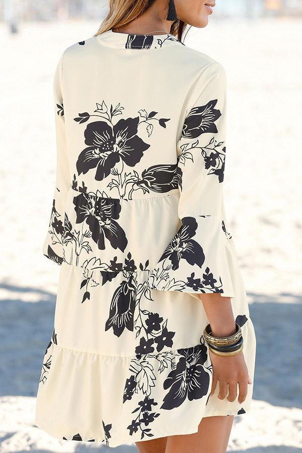 Urban Stylish Floral Print V Neck Dress