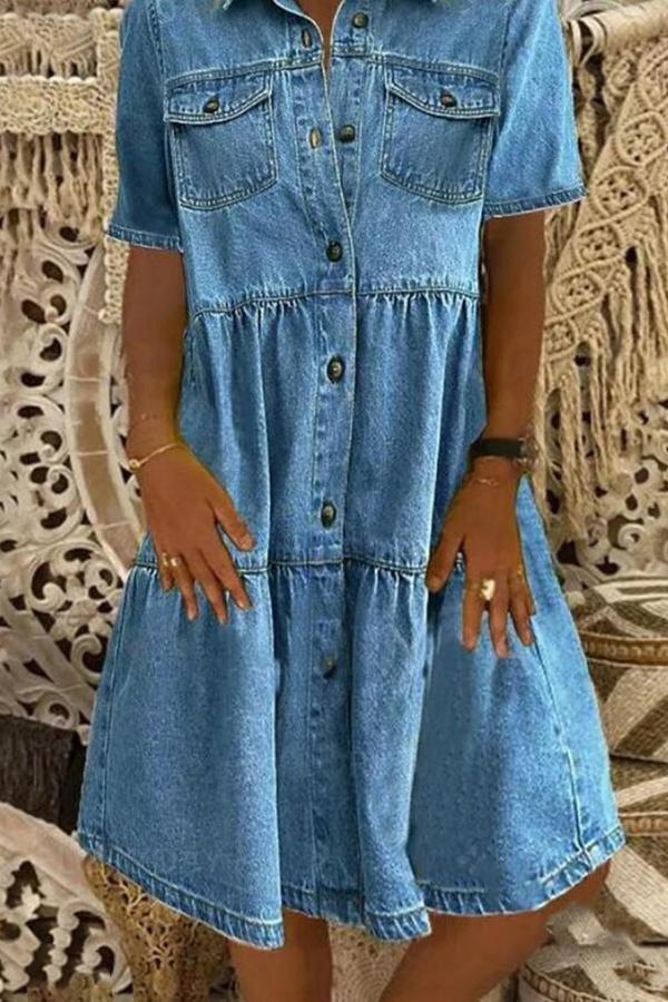 Retro Stylish Pockets Denim Dress