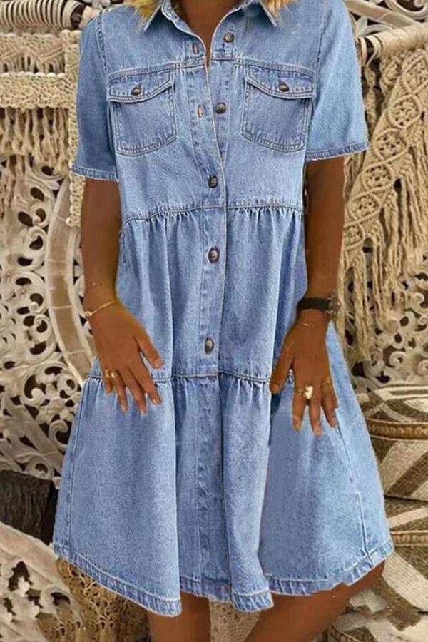 Retro Stylish Pockets Denim Dress