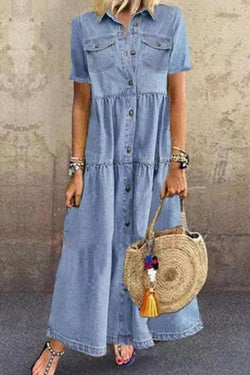 Stylish Single Breasted Shirt Denim Dress